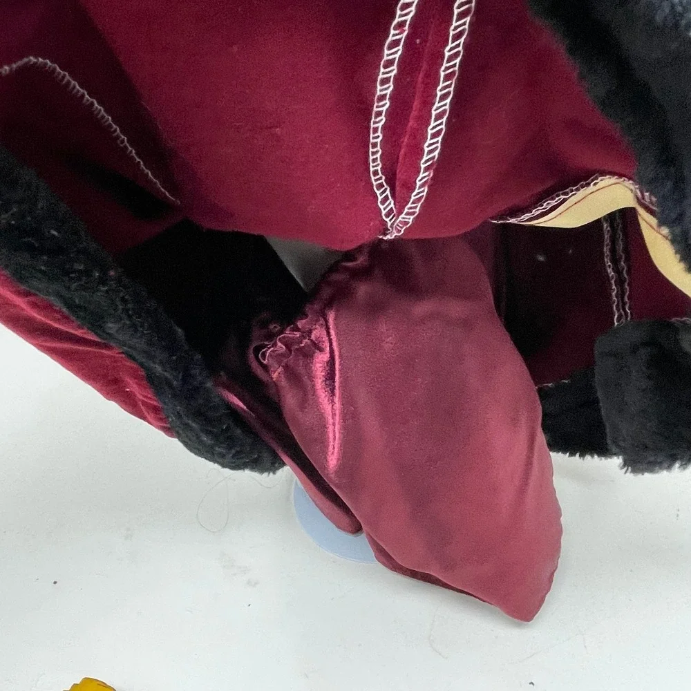 Vintage Porcelain Collector Doll 16 in Burgundy Velvet Hooded Cloak Winter Muff
